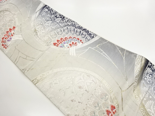 JAPANESE KIMONO / FUKURO OBI / WOVEN FLORAL CREST & ARABESQUE